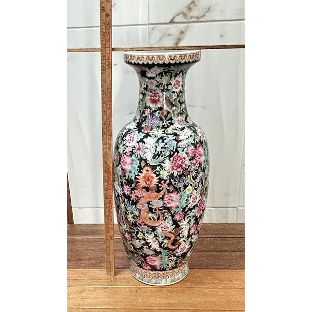 A Pair of 1920s Large Chinese Famille Noire Porcelain Vase For Sale - Image 11 of 12