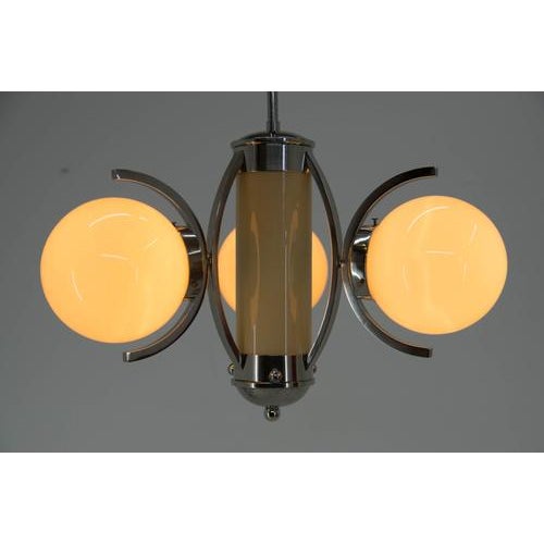 Art Deco Chandelier in Glass and Nickel, Europe, 1930s For Sale - Image 12 of 13