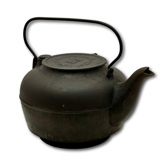 Excellent Large Size Antique Classic American Style Cast Iron Stove Top Kettle With Nice Original Patina - Patent 1871 For Sale - Image 10 of 18