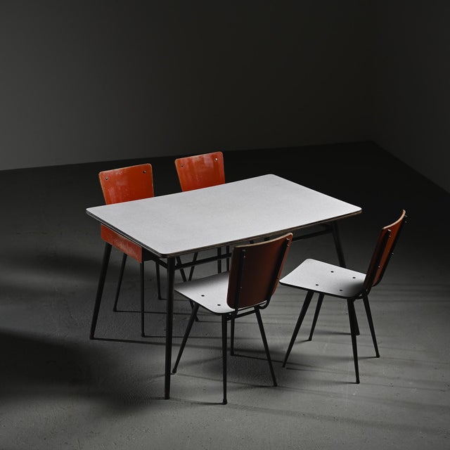 André Sornay Kitchen Table and Chairs from André Sornay, 1955, Set of 5 For Sale - Image 4 of 18