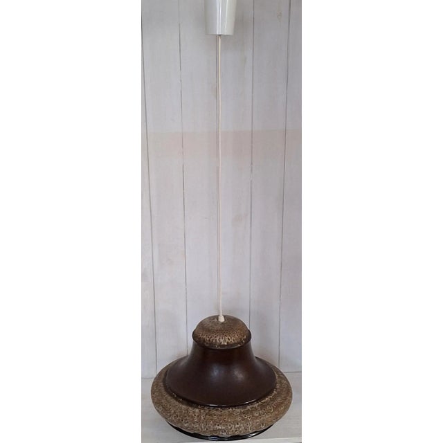 Vintage German Pendant Lamp with Brown-Beige Ceramic Shade, 1970s For Sale - Image 4 of 7