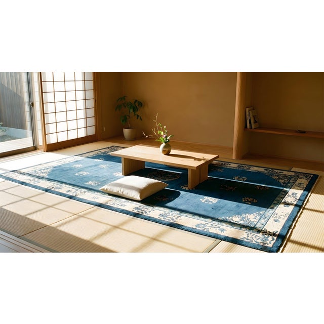 Royal Blue 1900s Royal Blue Medallion Antique N. Chinese Peking Rug 12'2" X 18' Handknotted Wool Carpet For Sale - Image 8 of 9