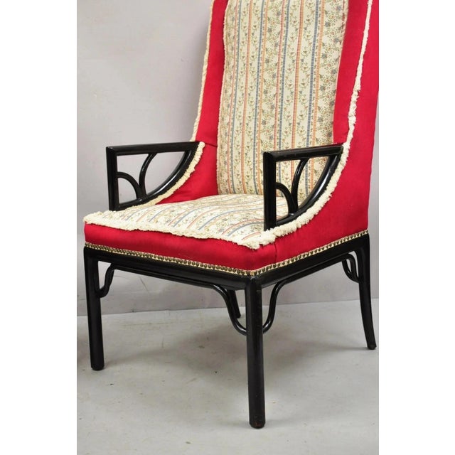 Vintage Chinoiserie James Mont Style Black Fretwork Lounge Arm Chairs - A Pair For Sale - Image 4 of 12