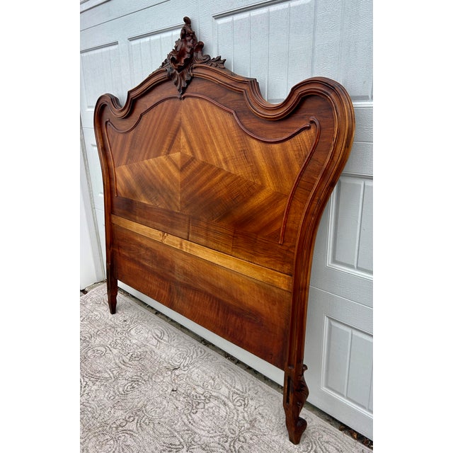 Wood Antique French Carved & Shaped Walnut Full Size Headboard For Sale - Image 7 of 14