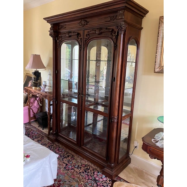 2000 - 2009 Monumental French Classical Carved Wood Curio China Cabinet For Sale - Image 5 of 10
