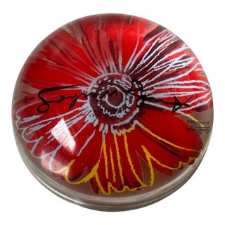 1990s Andy Warhol Rosenthal Daisies Collection /Red Paperweight 3.35”, 487g Orig Box For Sale