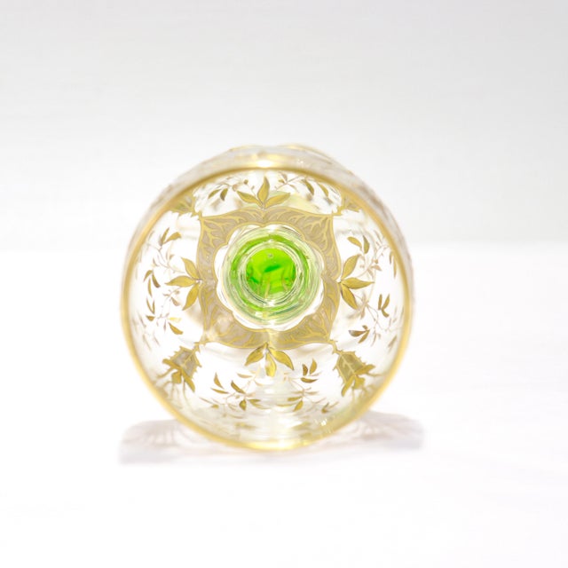 1900 Set of 6 Gilt German or Bohemian Art Nouveau Clear & Green Glass Wine Goblets For Sale - Image 15 of 18