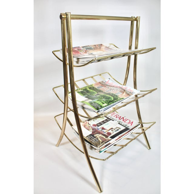 Vintage Mid Century Modern Brass Three Tiered Magazine Rack For Sale - Image 4 of 8