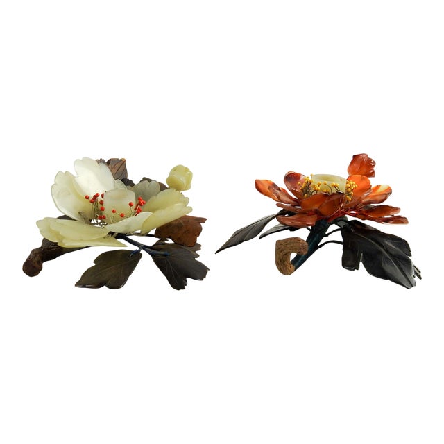 Vintage Carved Jade Agate Flower Candle Holders a Pair Chairish