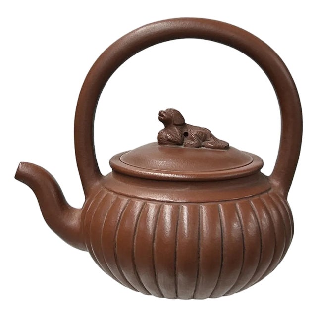 Vintage Brown Pumpkin Puppy Zisha Clay Teapot Art Display For Sale