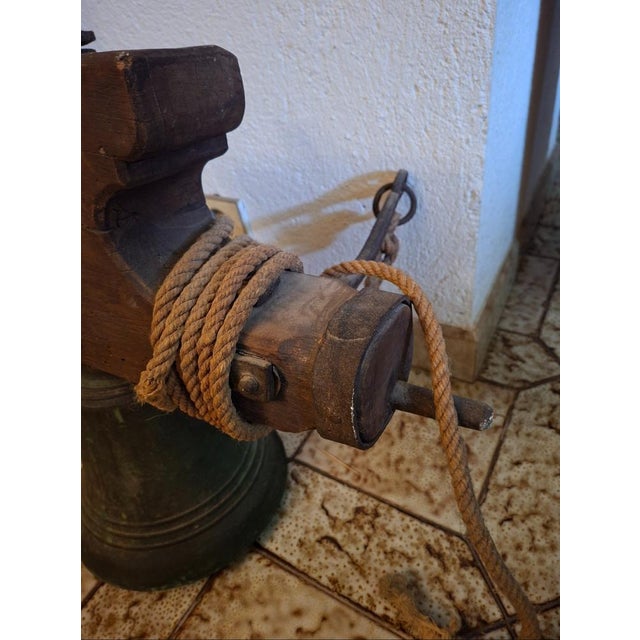 Antique Bronze Bell on Wooden Yoke and Wrought Iron Fittings, 1700s For Sale - Image 5 of 8