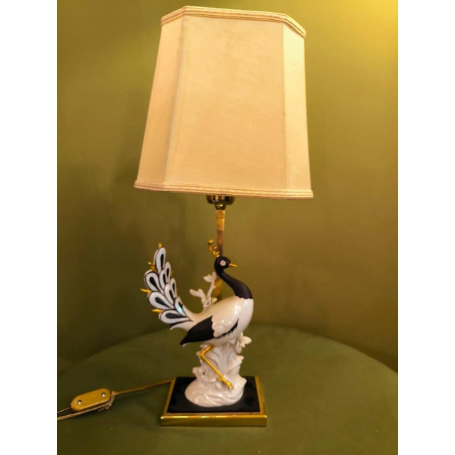 Textile Swan Lamp with Lampshade, 1960s For Sale - Image 7 of 11