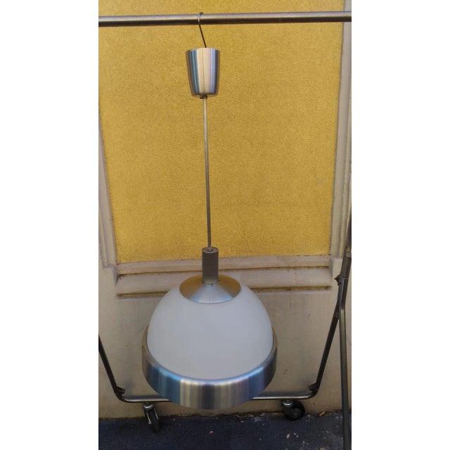 Mid-Century Modern Aluminum, Frosted and Opaline Glass Ceiling Lamp by Oscar Torlasco for Lumi, 1960s For Sale - Image 3 of 6