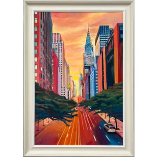 Painting of the Chrysler Building 42nd Street New York City Using Golden Yellow & Orange For Sale
