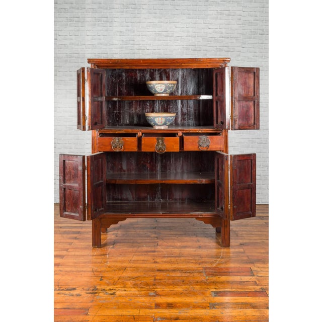 Chinese Qing Dynasty 19th Century Accordion Doors Cabinet with Three Drawers For Sale - Image 9 of 13