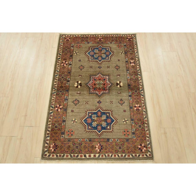 Farmhouse Kazak Rug 3’1” X 4’9” Gray Wool Tribal Hand-Knotted Oriental Carpet For Sale - Image 3 of 12