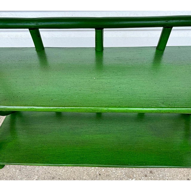 Green Vintage Rattan Etagere Bookcase Newly Painted Green – Versatile Console & Home Decor Accent For Sale - Image 8 of 10