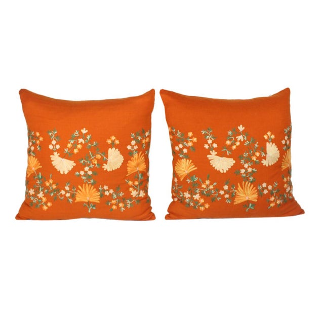 Custom Made Hand Embroidered Hermes Orange Cashmere Pillows A