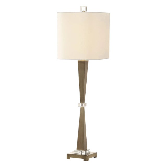This Sleek Design Features Tapered Steel Columns, Finished In Plated, Lightly Antiqued Brushed Brass, Accented With Thick...