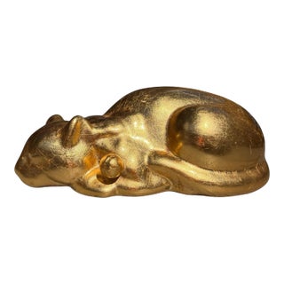 Vintage Gold Sleeping Cat Sculpture, Metallic Gilt Finish, Made in China For Sale