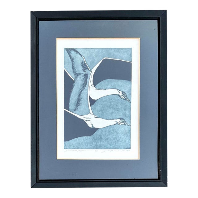 Susan Ann Champion Signed (American, 20th Century), "Sand Hill Flight," Etching, Black Linen and Gold Matte in Modernist Frame For Sale