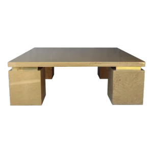 Post Modern Lacquered Burl and Brass Square Coffee Table