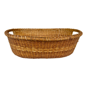 Vintage Nantucket Lightship Style Tight Woven Wicker Basket Wood Bottom