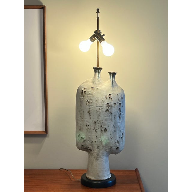 Vintage Monumental 1960s Handmade Mid Century Modern Studio Stoneware Lamp For Sale - Image 10 of 10