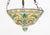 Italian Majolica Sunflower Motif Hanging Planter, polychrome glazed ceramic suspended from metal chain. 24" H x 12.25"...