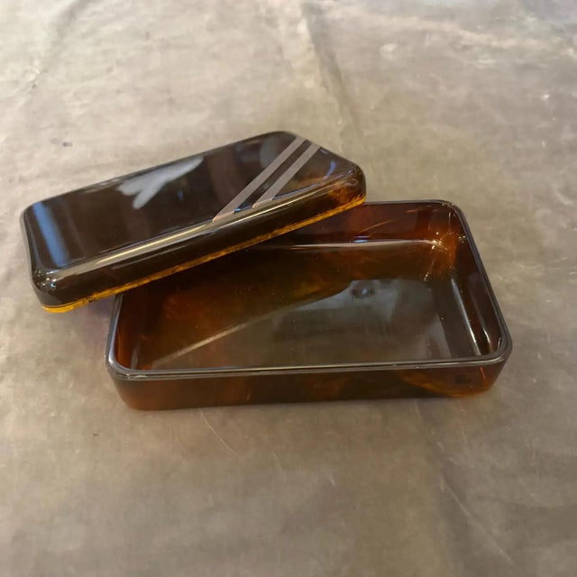 1970s Mid-Century Modern Faux Tortoiseshell Lucite Luxury Box Dior Home Style For Sale - Image 9 of 13