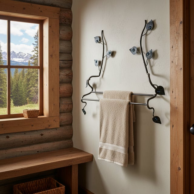 The Artisan Towel Rack: Nature for Your Bath Turn a blank bathroom wall into a focal point of organic beauty. This Hand-...