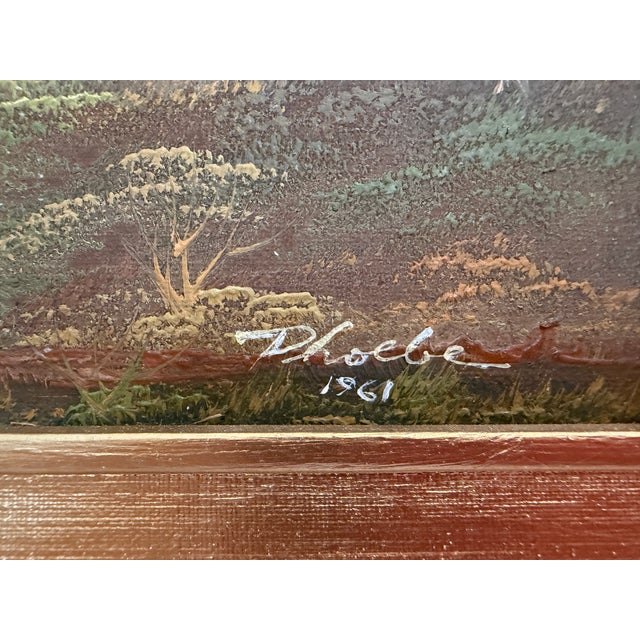 This charming original oil on canvas depicts a peaceful European coastal village illuminated by the soft glow of a rising...