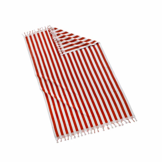 2020s Cannes Striped Beach Towel with Fringe, Orange/White For Sale - Image 5 of 5