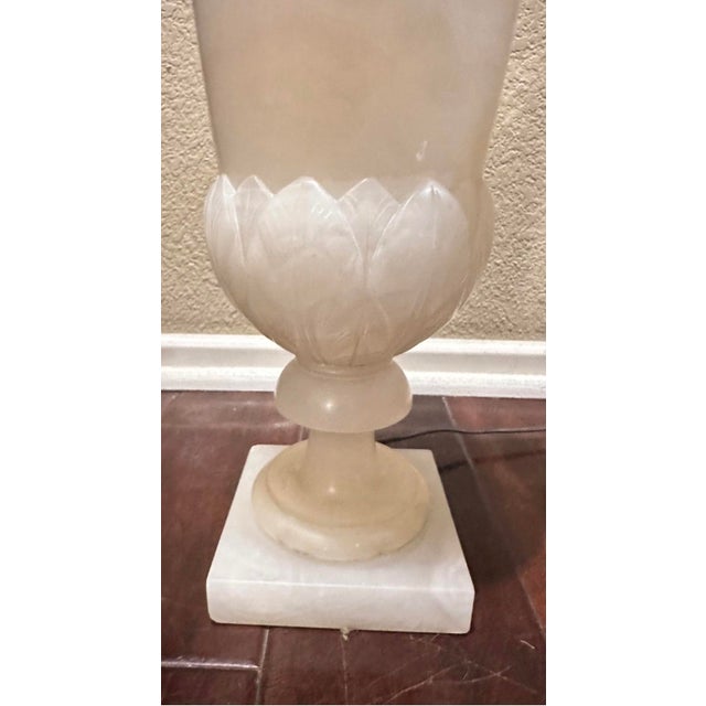 1920s Large Pair of Hand-Carved French Alabaster Neoclassical Urn Table Lamps For Sale - Image 9 of 18