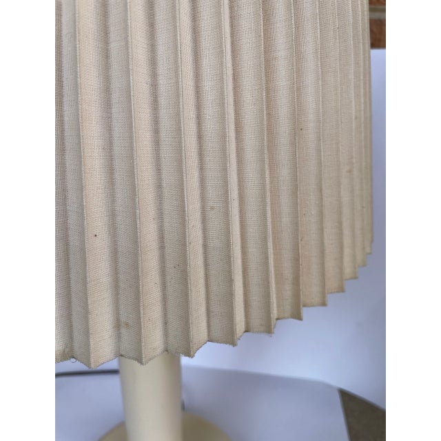 1980s Enamel Ivory Table Lamp With Original Pleated Shade - A Pair For Sale - Image 9 of 9
