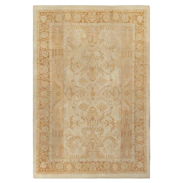 Hand-Knotted Antique Indian Amritsar Rug in Beige-Brown, Pink Floral Pattern For Sale In New York - Image 6 of 6