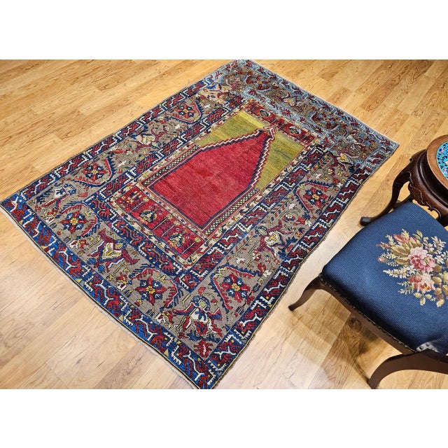 Late 19th Century 19th Century Anatolian Ladik Prayer Area Rug, Handwoven, Red & Yellow, 5' x 7' For Sale - Image 5 of 15