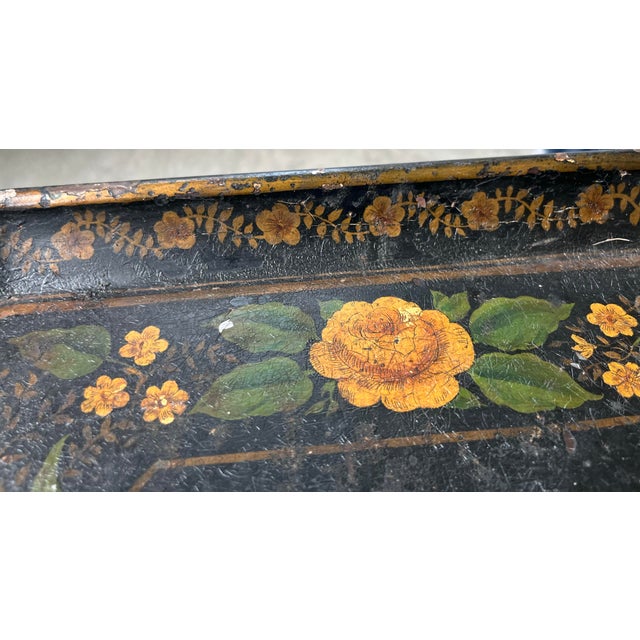 Antique French Hand-Painted Floral Toleware Tray For Sale - Image 9 of 10