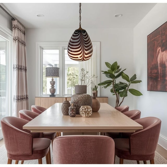 Murano Vintage Murano Mauve Zebra Striped Art Glass Pendant Light For Sale - Image 4 of 18