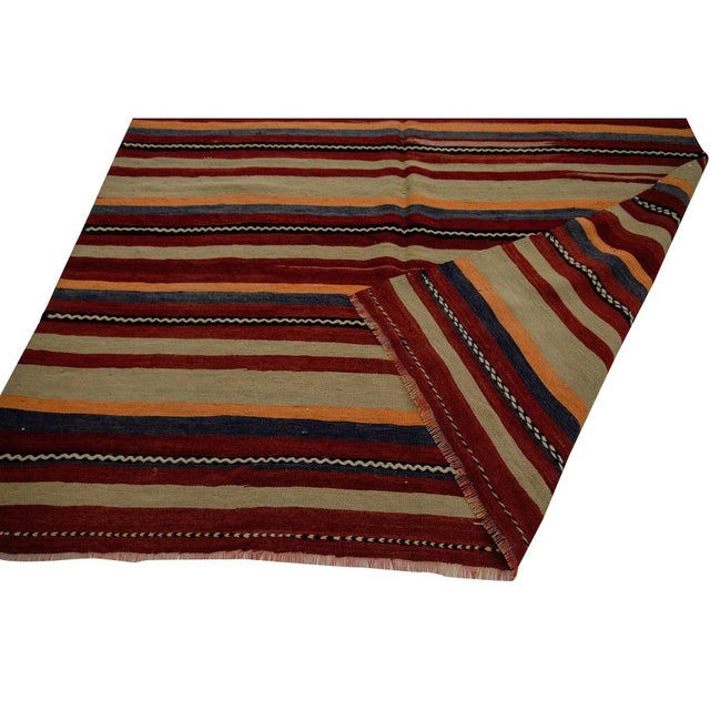Mid 20th Century Striped Vintage Wool Kilim Rug- 5′ × 11′2″ For Sale - Image 5 of 7