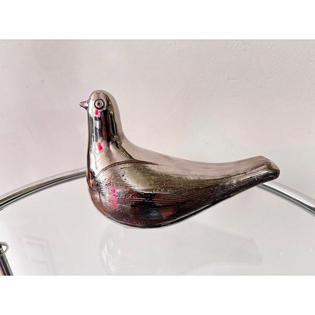 Bitossi Vintage Chrome-Silver Glazed Ceramic Pigeon by Aldo Londi for Bitossi, Italy, 1970 For Sale - Image 4 of 8
