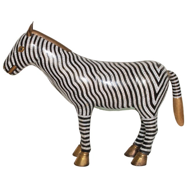 Rare XL Vintage Chinese Cloisonné Enameled Zebra Statue For Sale - Image 15 of 15