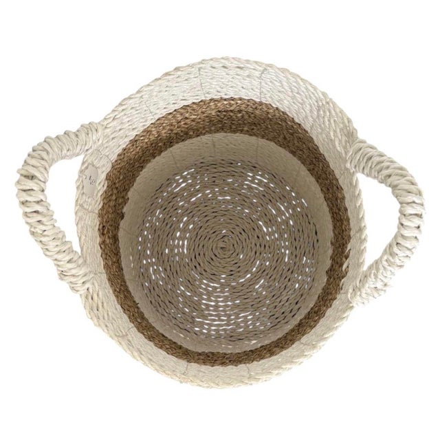 Vintage Woven Seagrass & Cotton Rope Floor Basket For Sale In West Palm - Image 6 of 12
