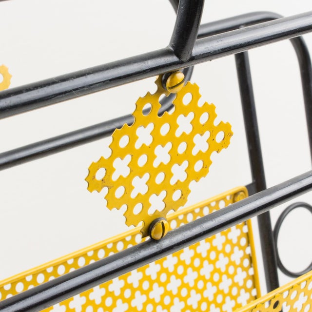 Mathieu Matégot Mathieu Matégot Mid-Century Black, Yellow Lacquered Metal Magazine Holder For Sale - Image 4 of 17