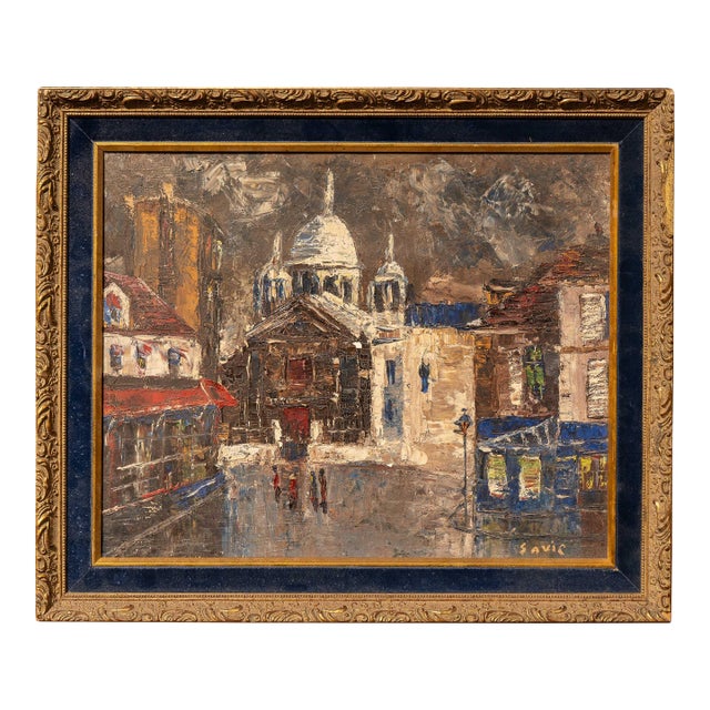 Mid 20th Century Rainy Cityscape | Framed Savic Oil Painting For Sale