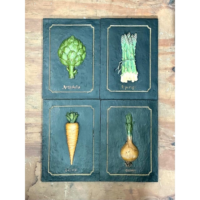 Vintage Vegetable Relief Wall Plaques - Set of 4 For Sale In West Palm - Image 6 of 16
