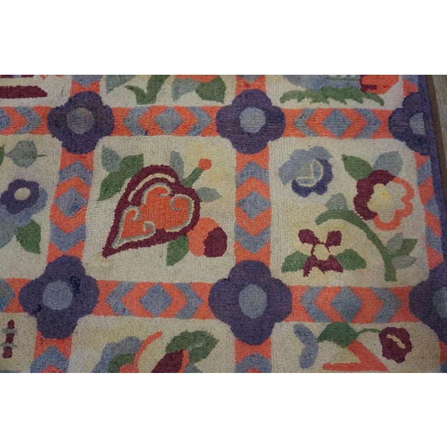 Notable Tan Beige Color With Splendid Floral and Figurative Designs Antique American Hooked Rug For Sale - Image 11 of 12