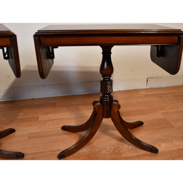 Pair of 1950s English Regency Style Mahogany Pembroke Drop-Leaf Accent Tables For Sale - Image 11 of 14