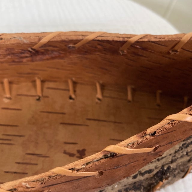 Brown Vintage Rustic Handmade Birch Bark Canoe Model - Folk Art Basket For Sale - Image 8 of 10