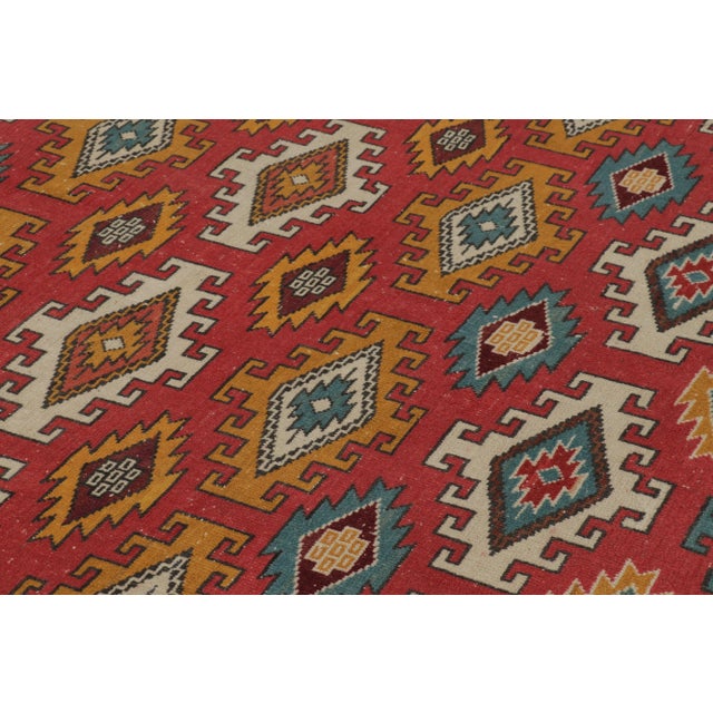 1970s Vintage Oushak Rug in Red With Bold, Colorful Geometric Patterns - Rug & Kilim For Sale - Image 5 of 8